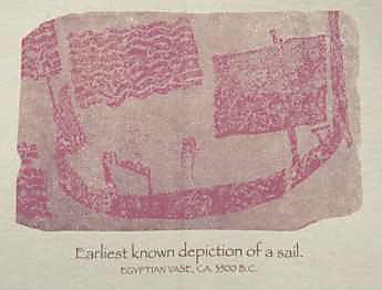 closeup of Egyptian Design back with 3500 BC sailing craft.